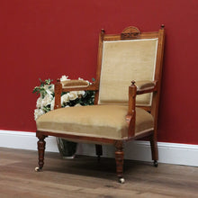 Load image into Gallery viewer, x SOLD Antique English Grandfather Chair, Antique English Walnut and Fabric Armchair B10791
