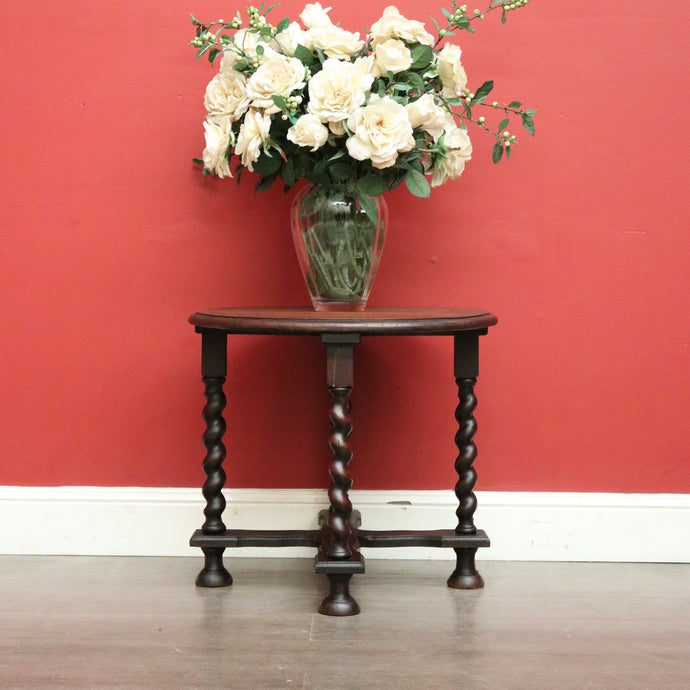 Antique Lamp Table, Antique French Oak Spiral Leg, Cross Stretcher Side Table
