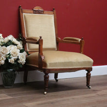 Load image into Gallery viewer, x SOLD Antique English Grandfather Chair, Antique English Walnut and Fabric Armchair B10791

