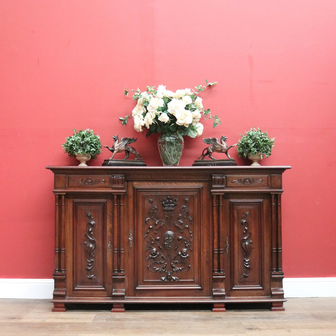 Antique French Walnut Sideboard, Narrow Antique Hall Cabinet, Hall Cupboard B11070
