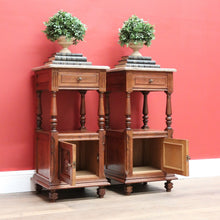 Load image into Gallery viewer, x SOLD Pair of French Bedside Tables, Antique Marble Top Oak Lamp Side Tables B10555
