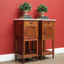 Load image into Gallery viewer, x SOLD Pair of Antique French Bedside Tables, Art Deco Oak, Marble Top Lamp Side Table B10963
