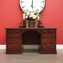 Load image into Gallery viewer, Antique English Mahogany Desk Leather Twin Pedestal Office Desk Partners Desk
