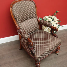 Load image into Gallery viewer, x SOLD Antique English Oak Grandfather Arm Chair Antique Oak and Fabric Scroll Armchair. B10437
