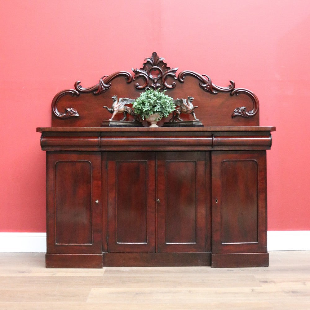Antique English Mahogany Sideboard, Inverted Breakfront Sideboard Buffet Cabinet B10734