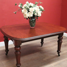 Load image into Gallery viewer, x SOLD Antique English Mahogany Dining Table, or Two Leaf Kitchen Table with Castors. B11281
