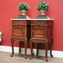 Load image into Gallery viewer, x SOLD Pair of Antique French Oak and Marble Top , Bedsides Lamp Tables Bedside Cabinet. B11215
