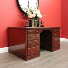Load image into Gallery viewer, x SOLD Antique English Mahogany Desk Leather Twin Pedestal Office Desk Partners Desk. B9535
