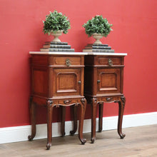 Load image into Gallery viewer, x SOLD Pair of Antique French Oak and Marble Top , Bedsides Lamp Tables Bedside Cabinet. B11215
