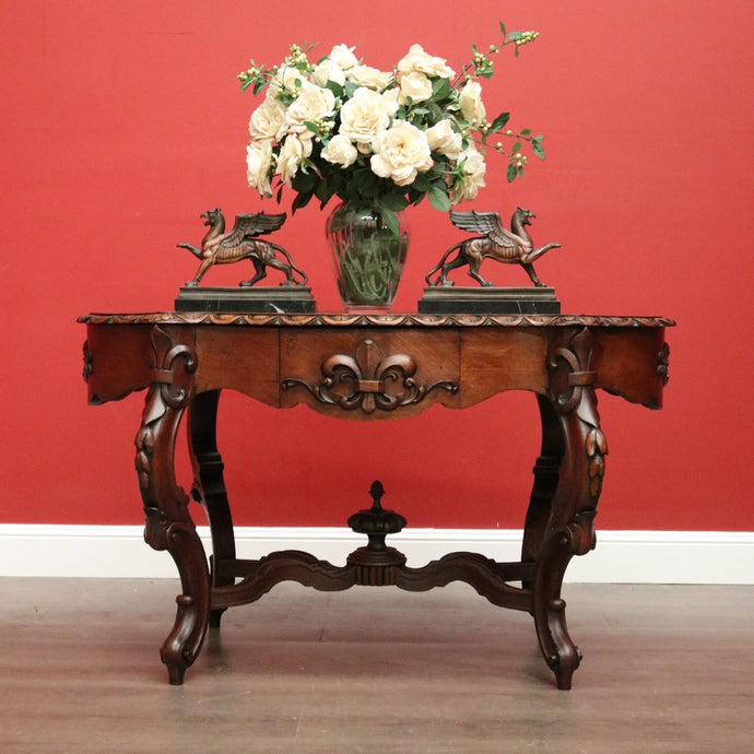 Antique French Oak Centre Table Sofa Table, Cross Stretcher Base Table with Fleur de Lis to Apron