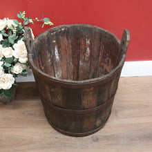 Load image into Gallery viewer, x SOLD Antique French Oak Fire Wood Bucket or Bin, Metal Bound Grape Bin, Wine Barrel B11192
