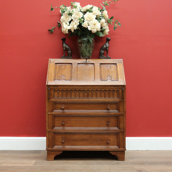 Antique Writing Bureau Desk, French Oak Drop Front Bureau Desk Chest of Drawers B10535
