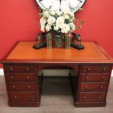 Load image into Gallery viewer, x SOLD Antique English Mahogany Desk Leather Twin Pedestal Office Desk Partners Desk. B9535
