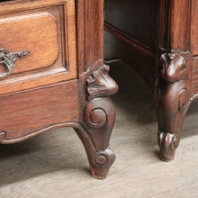 Load image into Gallery viewer, x SOLD Pair of Antique French Bedside Tables, 4 Drawer Cabinets, Lamp Tables Marble Oak. B10526
