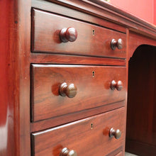 Load image into Gallery viewer, x SOLD Antique English Mahogany Desk Leather Twin Pedestal Office Desk Partners Desk. B9535
