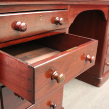 Load image into Gallery viewer, x SOLD Antique English Mahogany Desk Leather Twin Pedestal Office Desk Partners Desk. B9535
