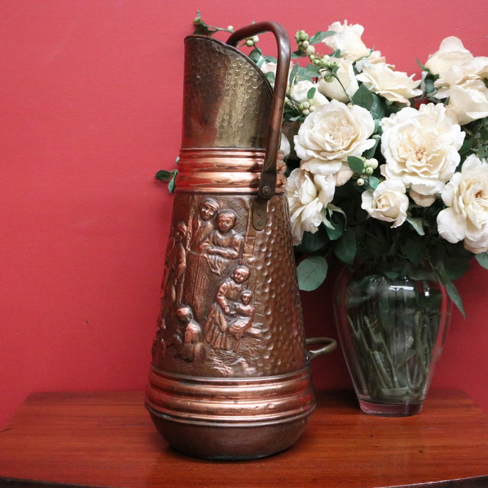 Antique Copper and Brass Coal Scuttle, Umbrella Walking Stick Holder Doorstop