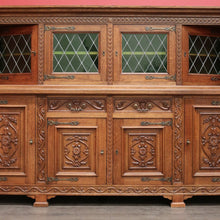 Load image into Gallery viewer, x SOLD Antique French Sideboard, Oak and Lead Light 2 Height Sideboard Cabinet Cupboard. B9840
