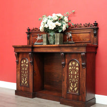 Load image into Gallery viewer, x SOLD Antique English Rosewood Sideboard Fretwork Backboard and Doors Twin Pedestals. B9851

