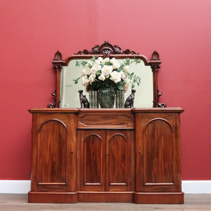 Antique English Sideboard, Mahogany Mirror Back Inverted Sideboard Cabinet B10825