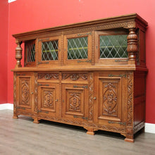 Load image into Gallery viewer, x SOLD Antique French Sideboard, Oak and Lead Light 2 Height Sideboard Cabinet Cupboard. B9840
