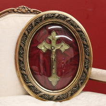 Load image into Gallery viewer, x SOLD Antique French Framed Crucifix, Christ on Cross, Gilt Frame, Convex Glass Cross B10770
