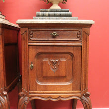 Load image into Gallery viewer, x SOLD Antique French Bedside Cabinet, French Oak and Marble Top Bedside Tables B10554

