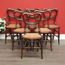 Load image into Gallery viewer, x SOLD 6 English Beech and Cane Chairs, Antique Dining or Kitchen Chairs Cane Seats. B10403
