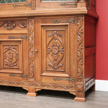 Load image into Gallery viewer, x SOLD Antique French Sideboard, Oak and Lead Light 2 Height Sideboard Cabinet Cupboard. B9840
