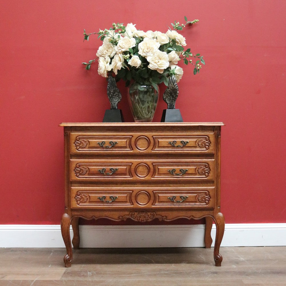 French Chest of Drawers, Vintage French Oak 3 Drawer Chest Hall Cabinet Cupboard B10933