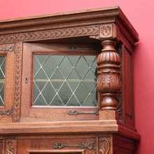 Load image into Gallery viewer, x SOLD Antique French Sideboard, Oak and Lead Light 2 Height Sideboard Cabinet Cupboard. B9840
