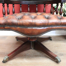 Load image into Gallery viewer, x SOLD Vintage Leather and Mahogany Office Chair, Button Back, Seat and Armrest Chair. B11293
