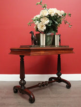 Load image into Gallery viewer, x SOLD Antique English Walnut, Leather and Brass Gallery Single Drawer Hall Table Desk Lamp Table. B8278
