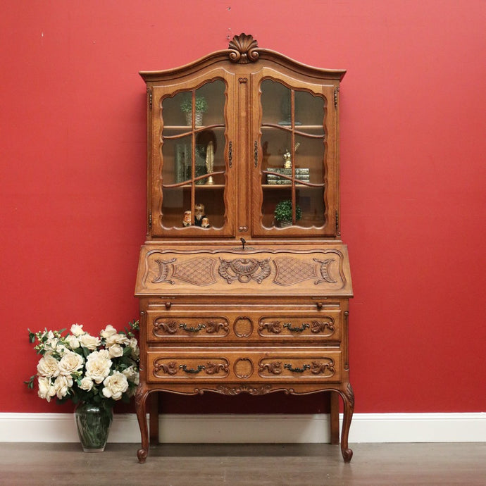 Antique French Secretaire Bookcase with Desk, Drop front Writing Bureau Bookcase B10460