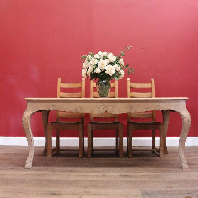 Antique French Dining Table, Antique Raw Bleached Oak Kitchen Table, Carved Legs B10580