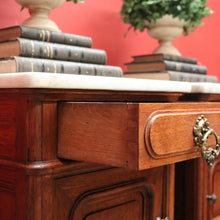 Load image into Gallery viewer, x SOLD Pair of Antique French Oak and Marble Top , Bedsides Lamp Tables Bedside Cabinet. B11215
