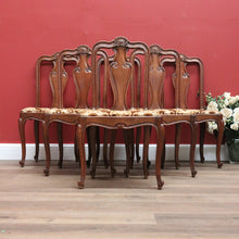 Load image into Gallery viewer, Set of 6 Antique French Dining Chairs, French Oak and Fabric Kitchen Chairs B10747
