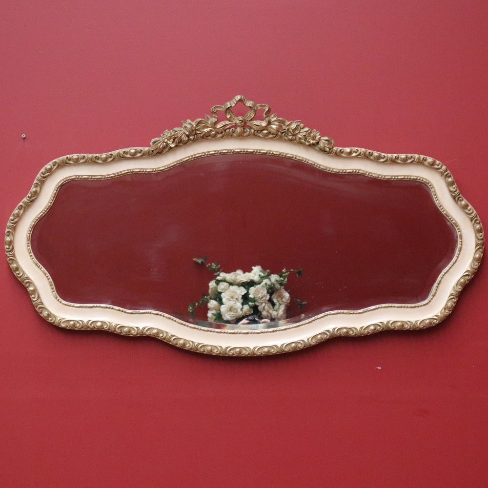 Vintage Italian Mirror, Cream and Gilt Trim Wall Mirror, Bevelled Edge Mirror B11053