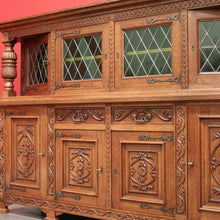 Load image into Gallery viewer, x SOLD Antique French Sideboard, Oak and Lead Light 2 Height Sideboard Cabinet Cupboard. B9840
