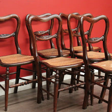 Load image into Gallery viewer, x SOLD 6 English Beech and Cane Chairs, Antique Dining or Kitchen Chairs Cane Seats. B10403
