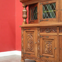 Load image into Gallery viewer, x SOLD Antique French Sideboard, Oak and Lead Light 2 Height Sideboard Cabinet Cupboard. B9840
