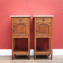 Load image into Gallery viewer, x SOLD Pair of Antique French Bedside Tables, Art Deco Oak, Marble Top Lamp Side Table B10963
