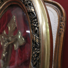 Load image into Gallery viewer, x SOLD Antique French Framed Crucifix, Christ on Cross, Gilt Frame, Convex Glass Cross B10770
