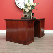 Load image into Gallery viewer, x SOLD Antique English Mahogany Desk Leather Twin Pedestal Office Desk Partners Desk. B9535
