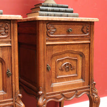 Load image into Gallery viewer, x SOLD Antique French Oak and Marble Bedside Cabinet, Lamp or Side Tables, Marble Tops B11203
