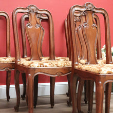 Load image into Gallery viewer, x SOLD Set of 6 Antique French Dining Chairs, French Oak and Fabric Kitchen Chairs B10747
