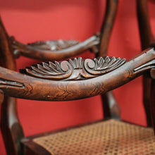 Load image into Gallery viewer, x SOLD 6 English Beech and Cane Chairs, Antique Dining or Kitchen Chairs Cane Seats. B10403
