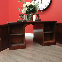 Load image into Gallery viewer, x SOLD Antique English Mahogany Desk Leather Twin Pedestal Office Desk Partners Desk. B9535
