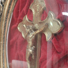 Load image into Gallery viewer, x SOLD Antique French Framed Crucifix, Christ on Cross, Gilt Frame, Convex Glass Cross B10770
