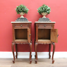 Load image into Gallery viewer, x SOLD Antique French Bedside Cabinet, French Oak and Marble Top Bedside Tables B10554
